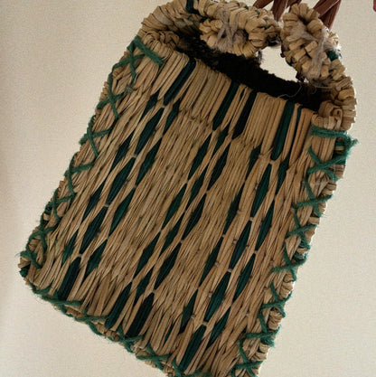 handwoven green stripe basket | small