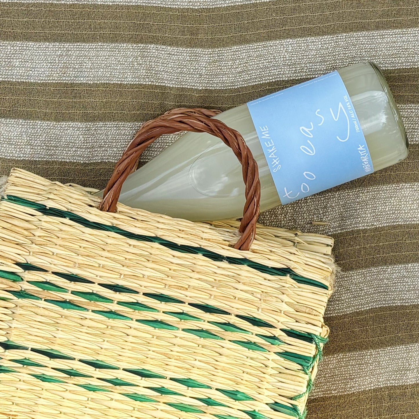 handwoven green stripe basket | small