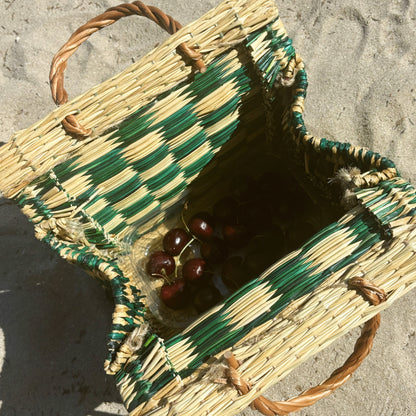 handwoven green check basket | small